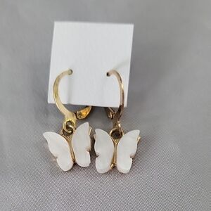 Elegant Gold and White Butterfly Earrings